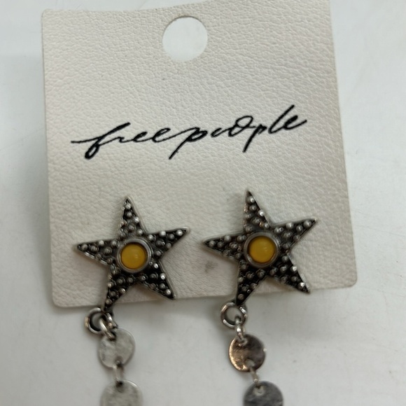 Free People Atlas Dangle Earrings Silver Tone Star Stud Earrings 8” Drop Disks - Picture 3 of 6